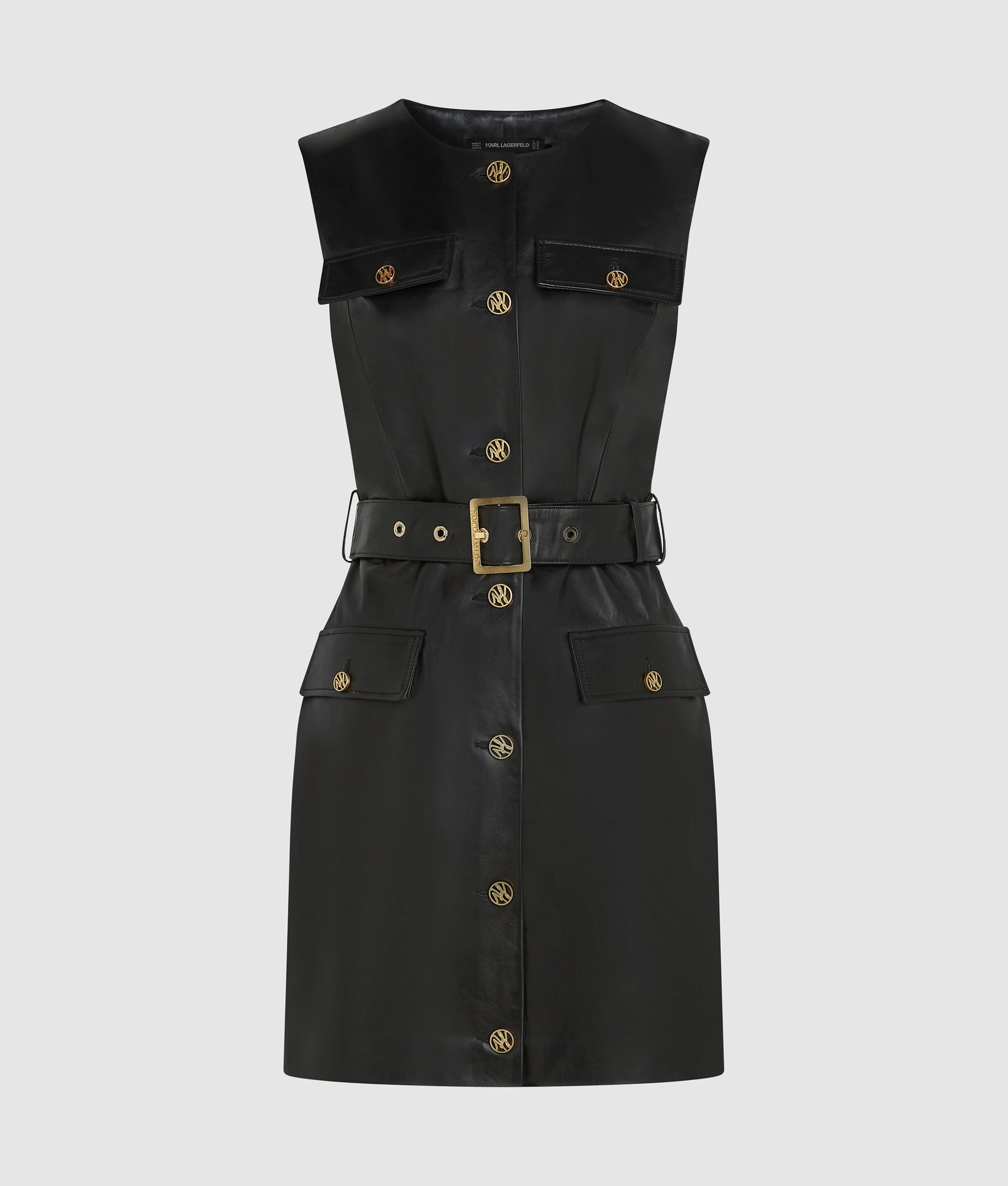 Button-detail leather dress