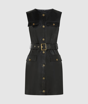 Button-detail leather dress