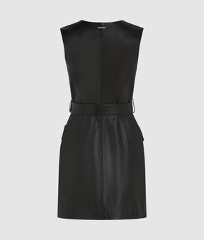 Button-detail leather dress