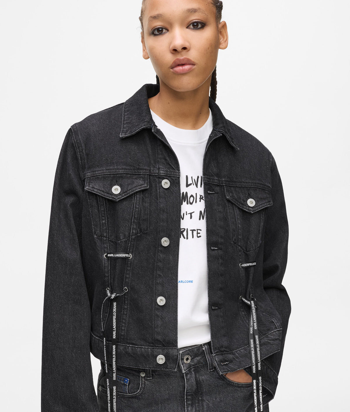 Lace-up denim jacket