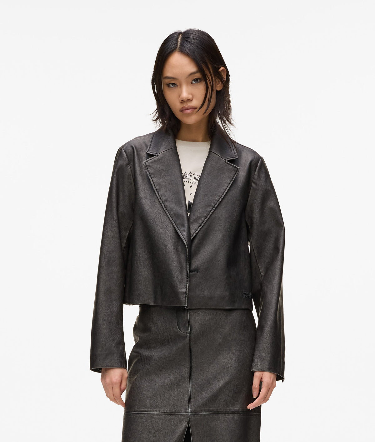 Distressed faux-leather blazer