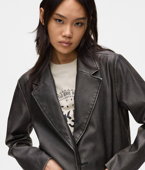 Distressed faux-leather blazer