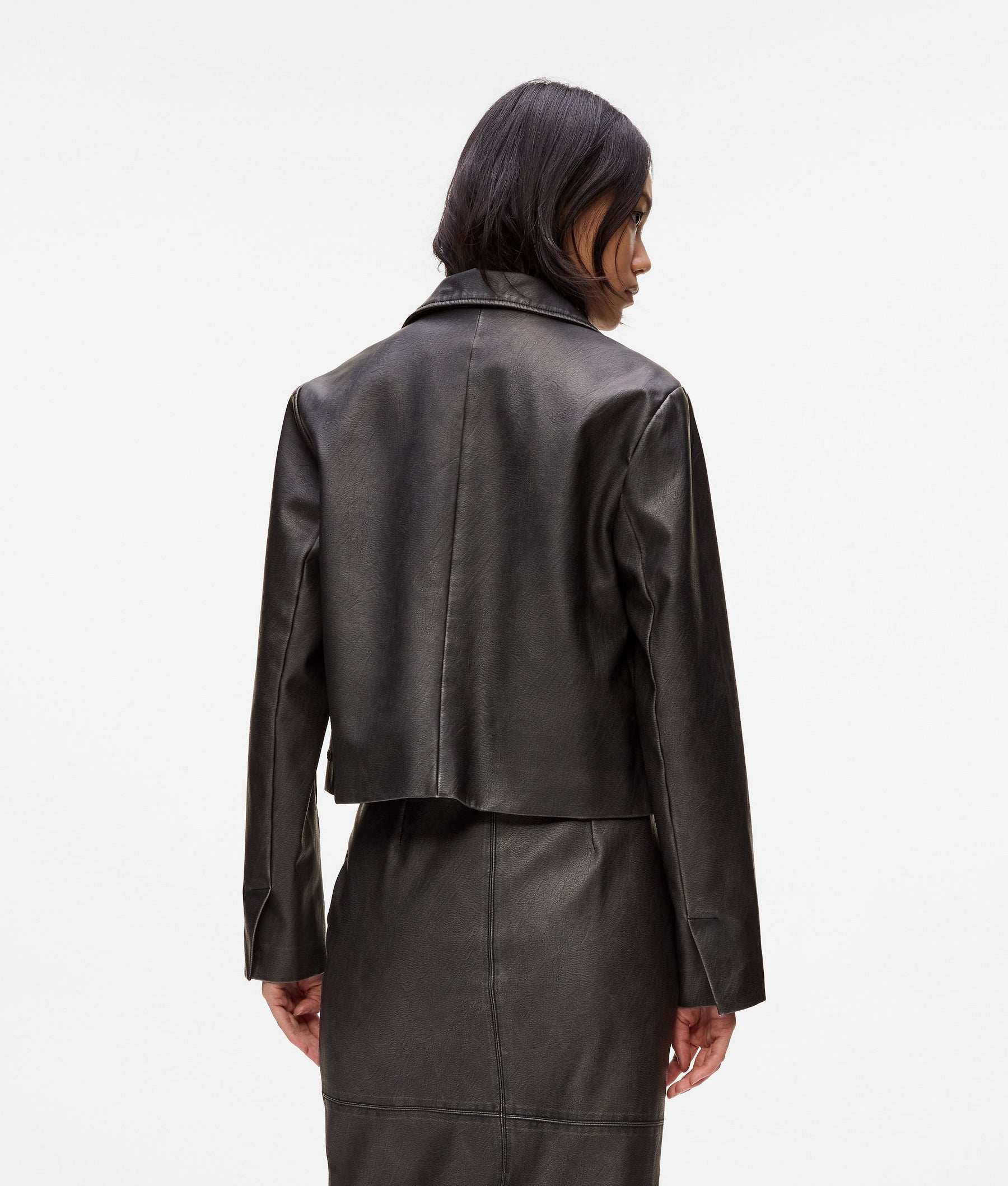 Distressed faux-leather blazer