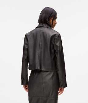 Distressed faux-leather blazer