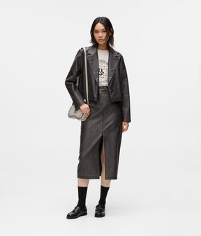 Distressed faux-leather blazer