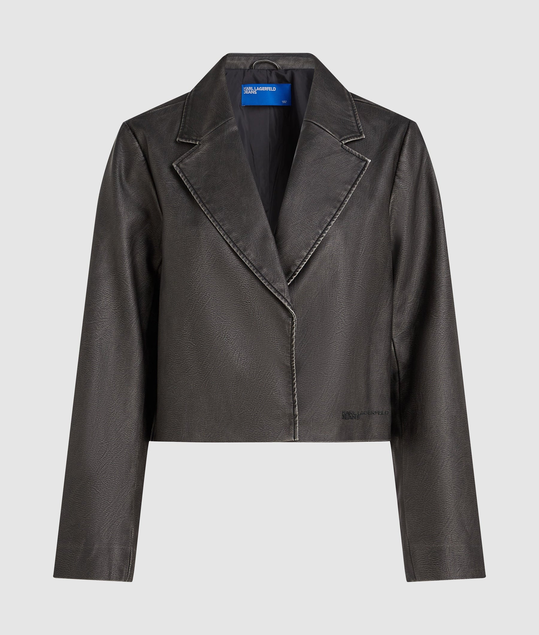 Distressed faux-leather blazer