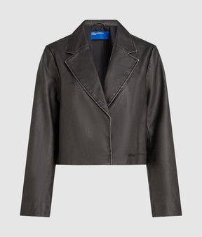 Distressed faux-leather blazer