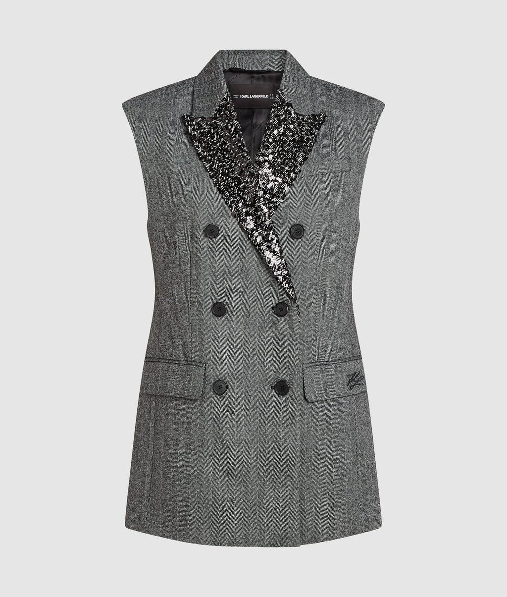 Sequin lapel tweed gilet
