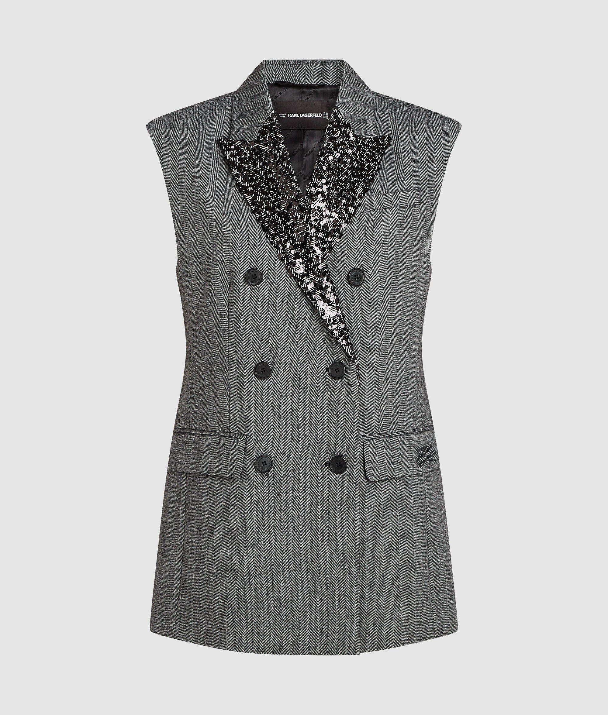 Sequin lapel tweed gilet