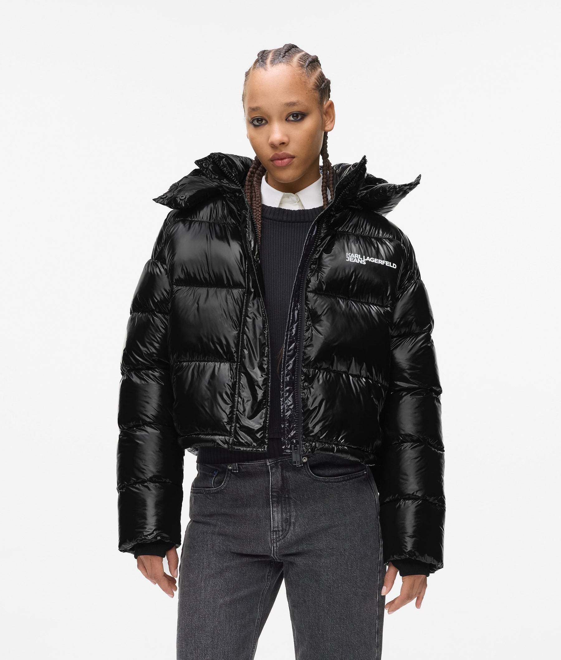 Shiny boxy puffer jacket
