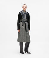 Tweed and faux-leather coat