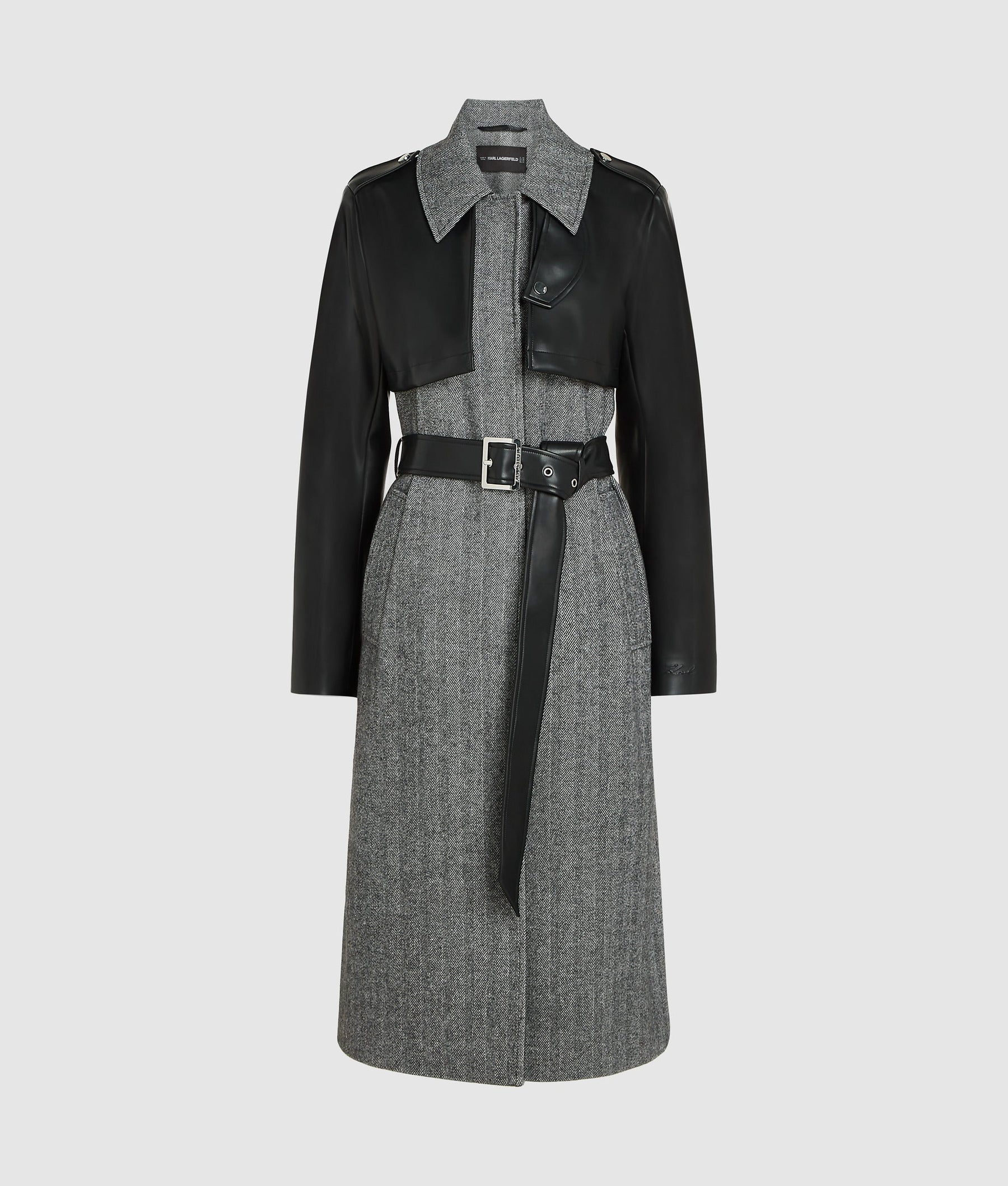 Tweed and faux-leather coat