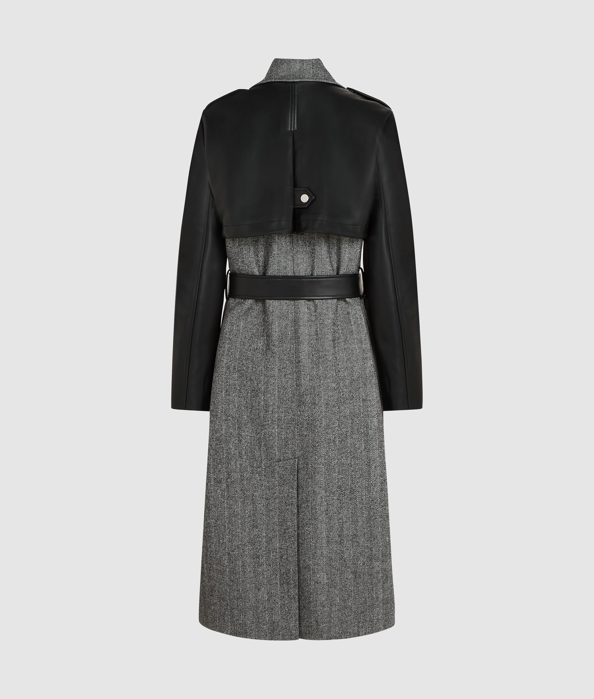 Tweed and faux-leather coat