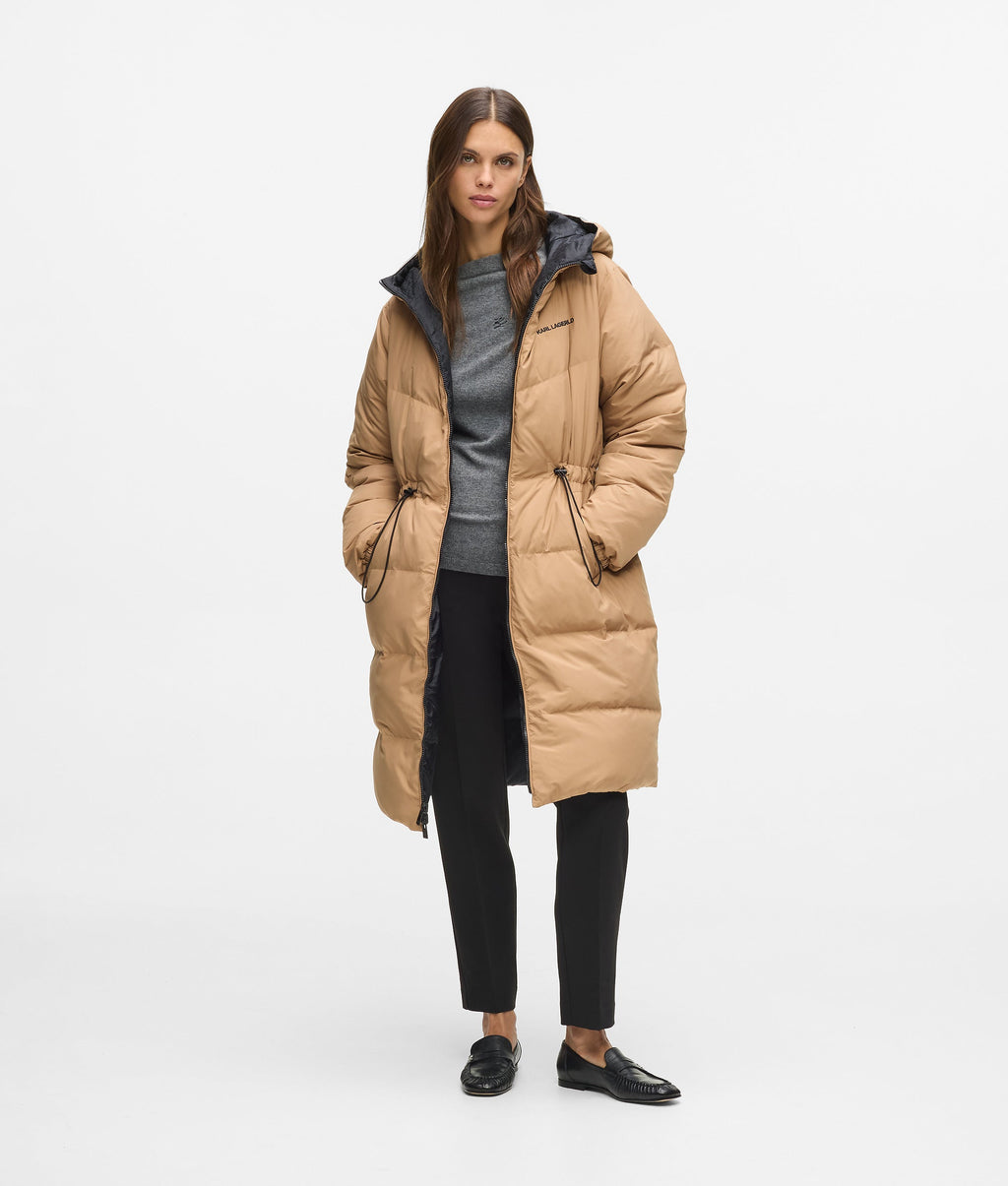 Reversible long puffer jacket