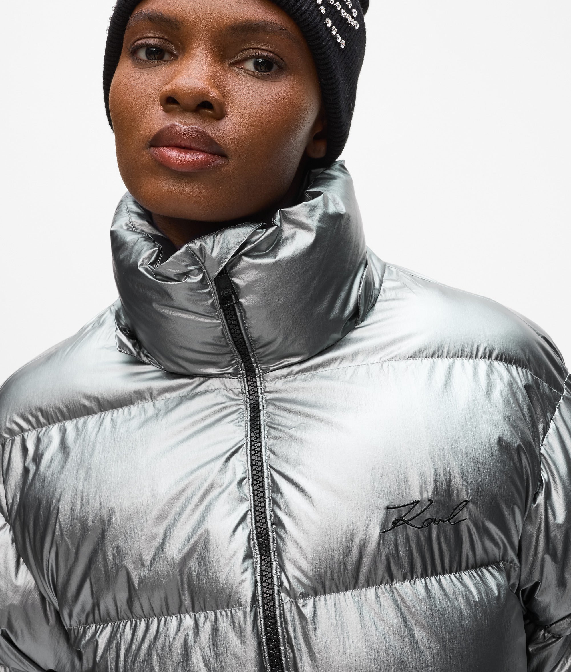 Metallic puffer jacket