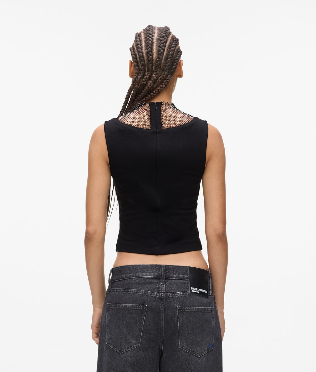 V-neck rhinestone mesh top