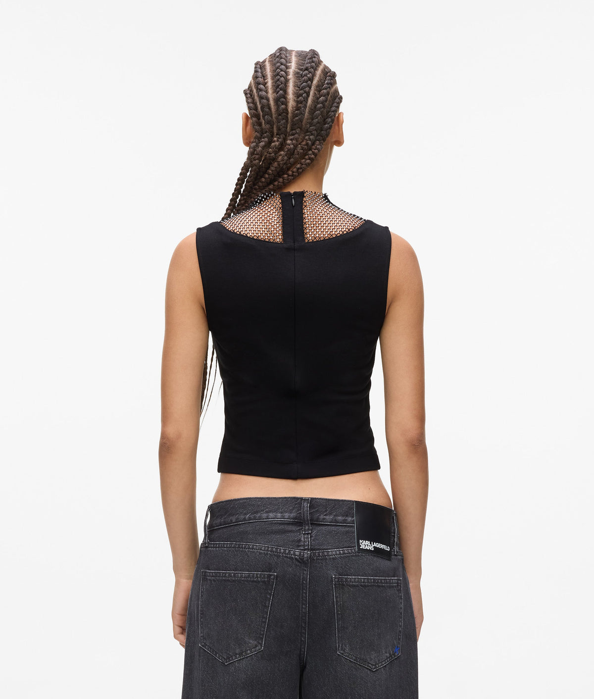 V-neck rhinestone mesh top