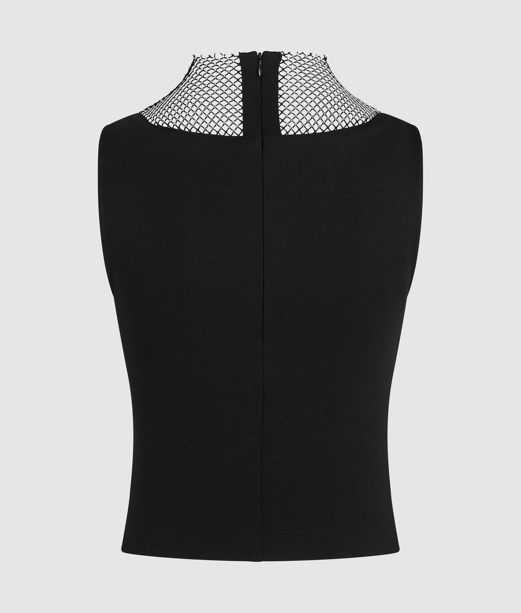 V-neck rhinestone mesh top
