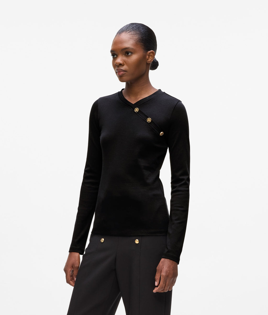 Button-detail long-sleeved T-shirt