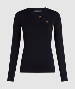 Button-detail long-sleeved T-shirt