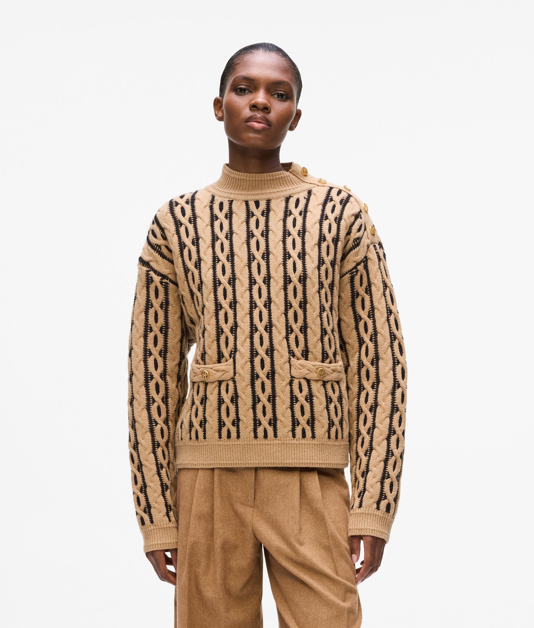 Cable knit mock neck jumper