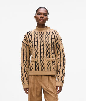 Cable knit mock neck jumper