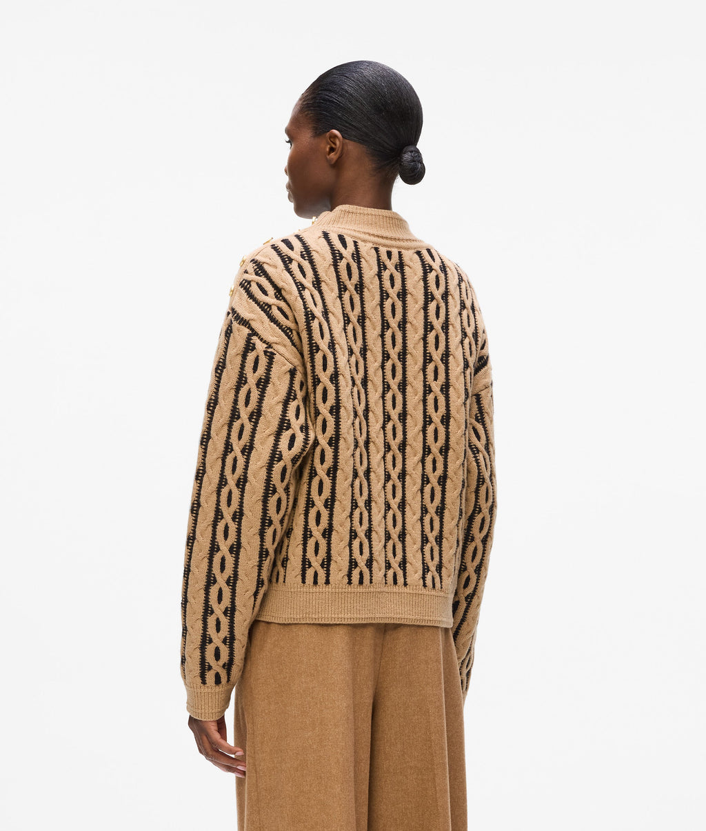 Cable knit mock neck jumper