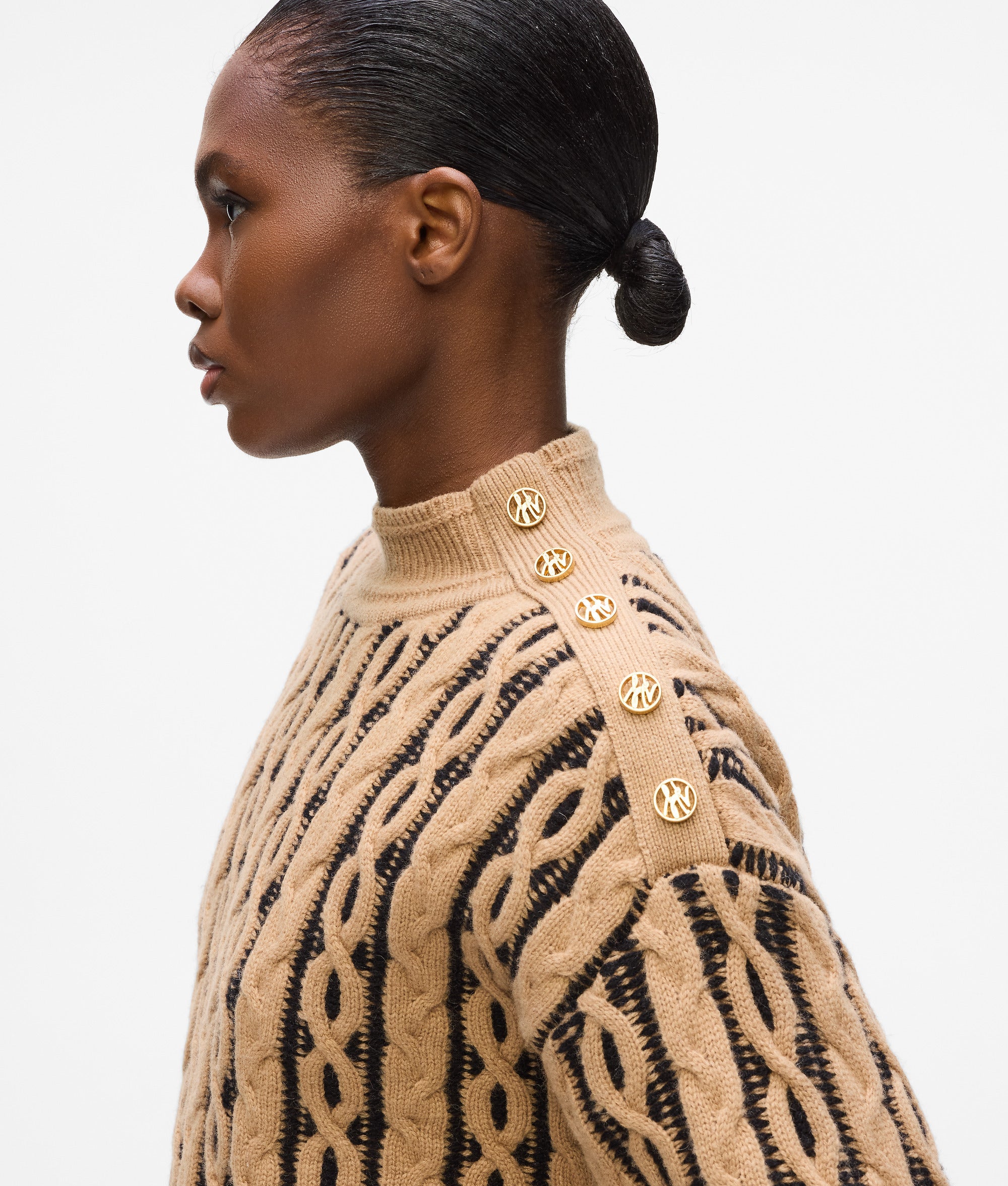 Cable knit mock neck jumper