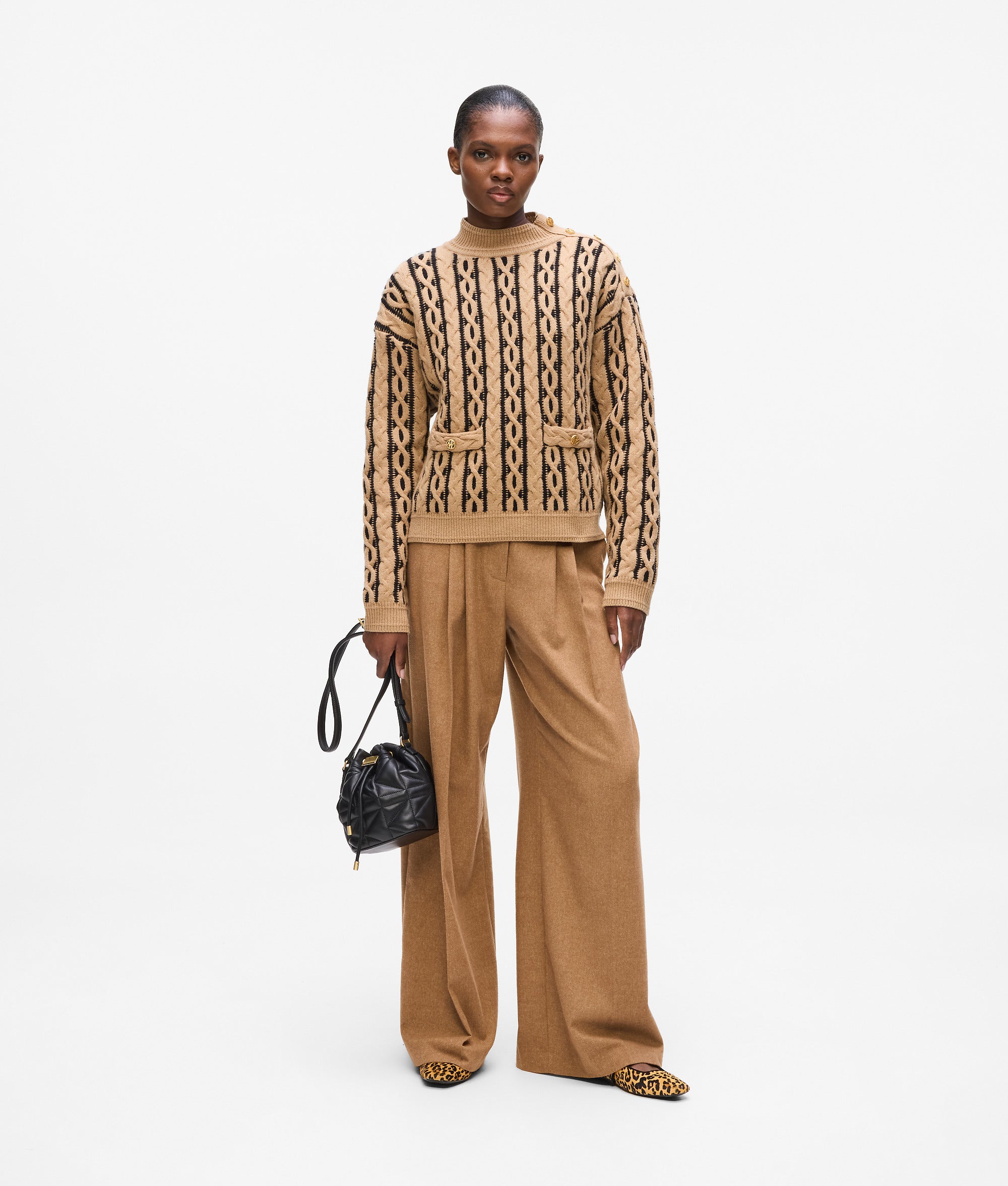 Cable knit mock neck jumper