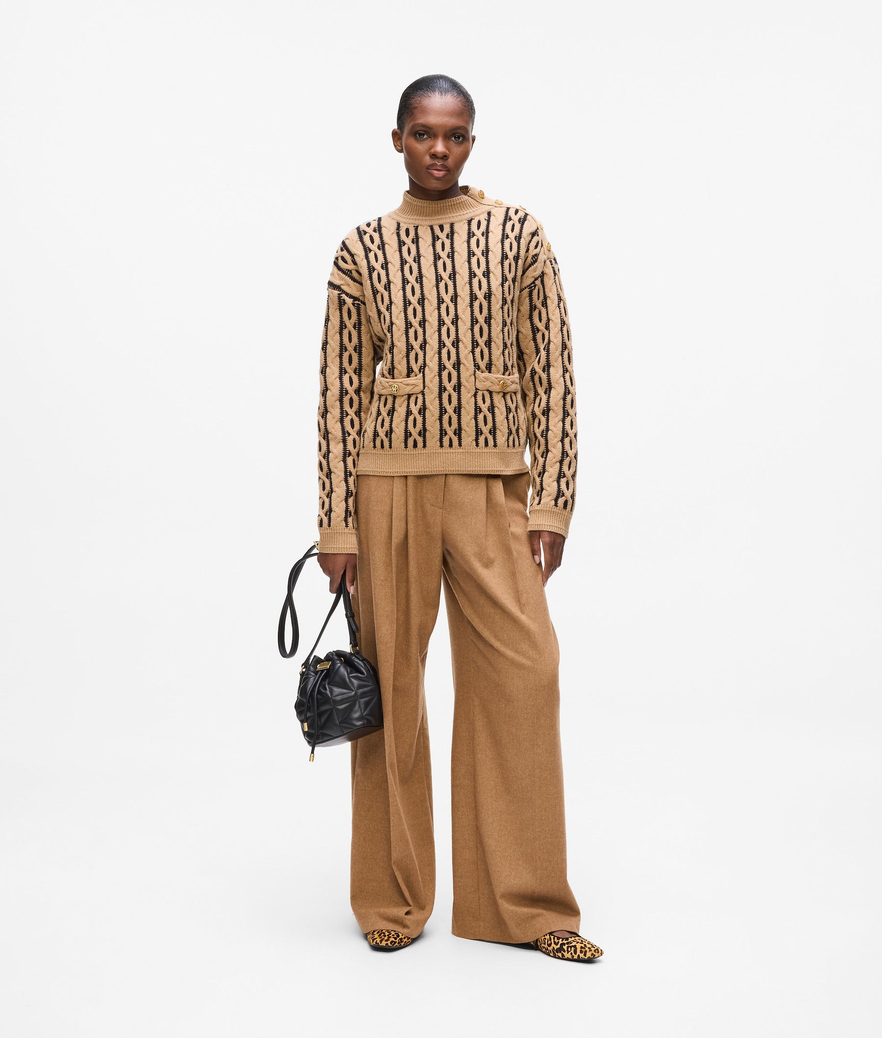 Cable knit mock neck jumper