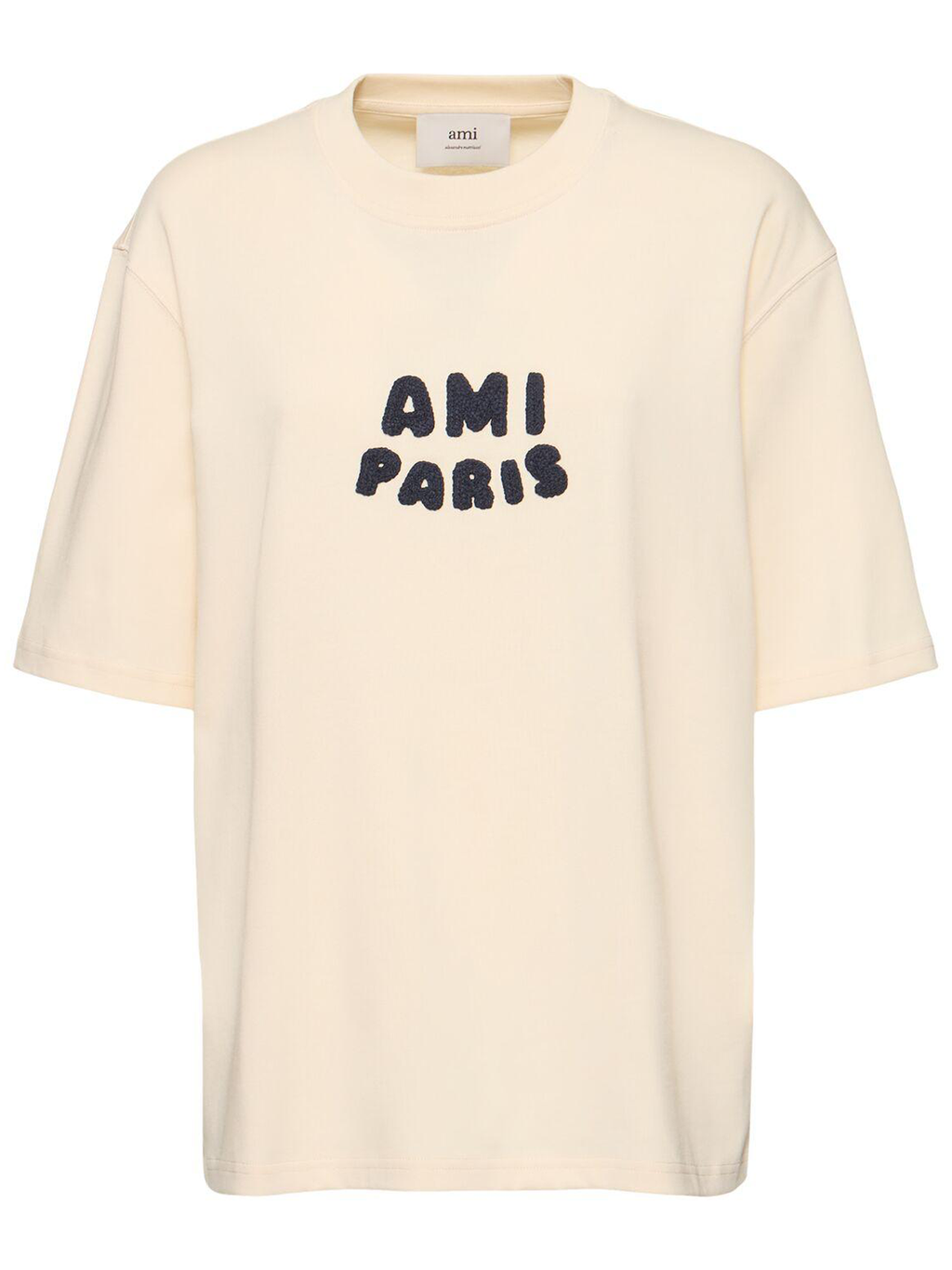 AMI PARIS Embroidered Logo T-Shirt in White Cream