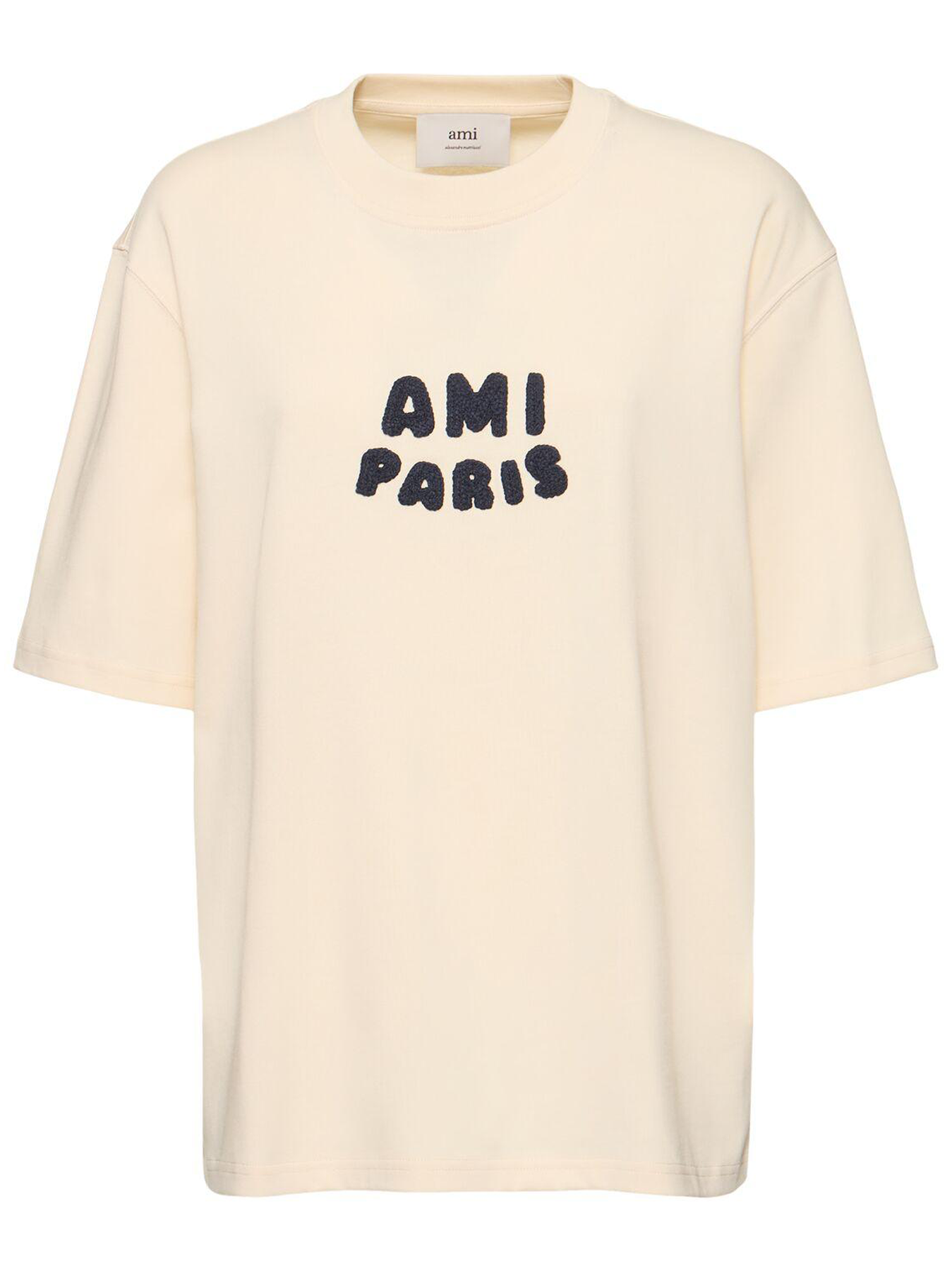 AMI PARIS Embroidered Logo T-Shirt in White Cream