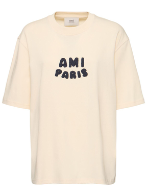 AMI PARIS Embroidered Logo T-Shirt in White Cream