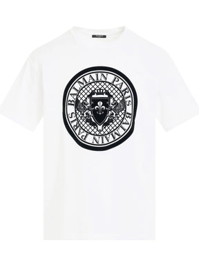 Coin Flock Straight Fit T-Shirt in White/Black