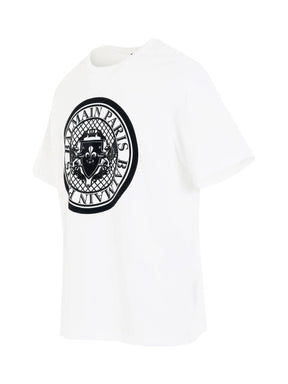 Coin Flock Straight Fit T-Shirt in White/Black
