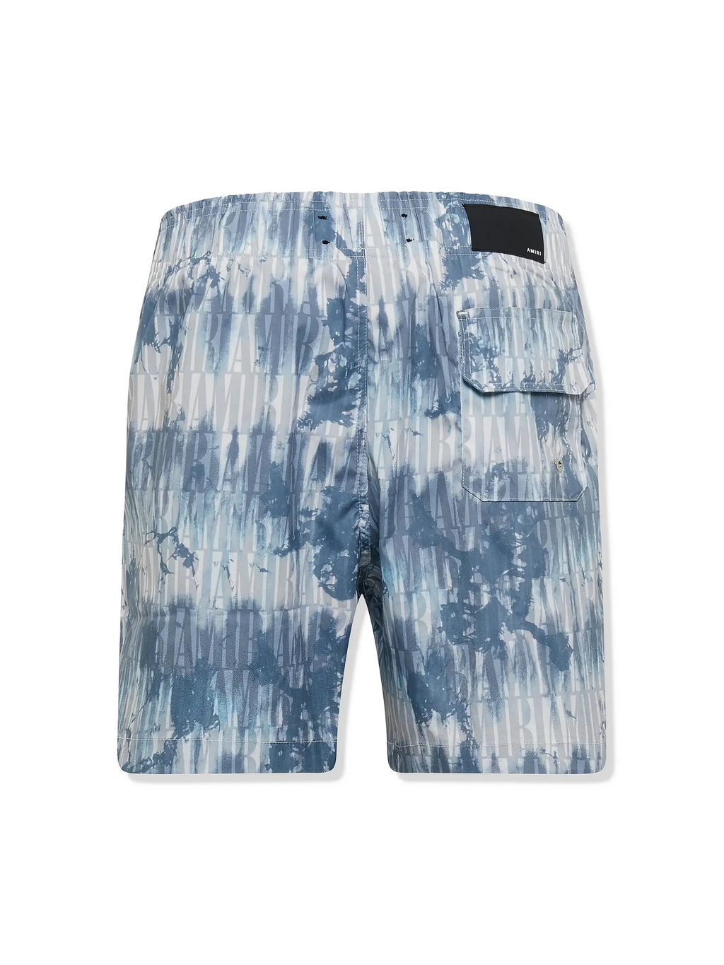 AMIRI TIE DYE ALL OVER LOGO SWIM SHORTS BLUE