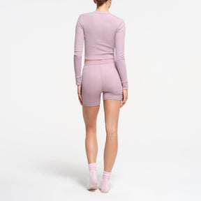 COTTON RIB LONG SLEEVE CROP HENLEY | DUSK