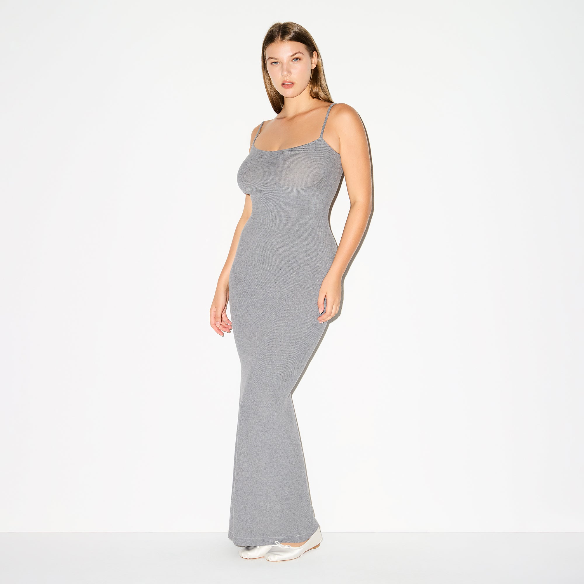 SOFT LOUNGE LONG SLIP DRESS | HEATHER GREY