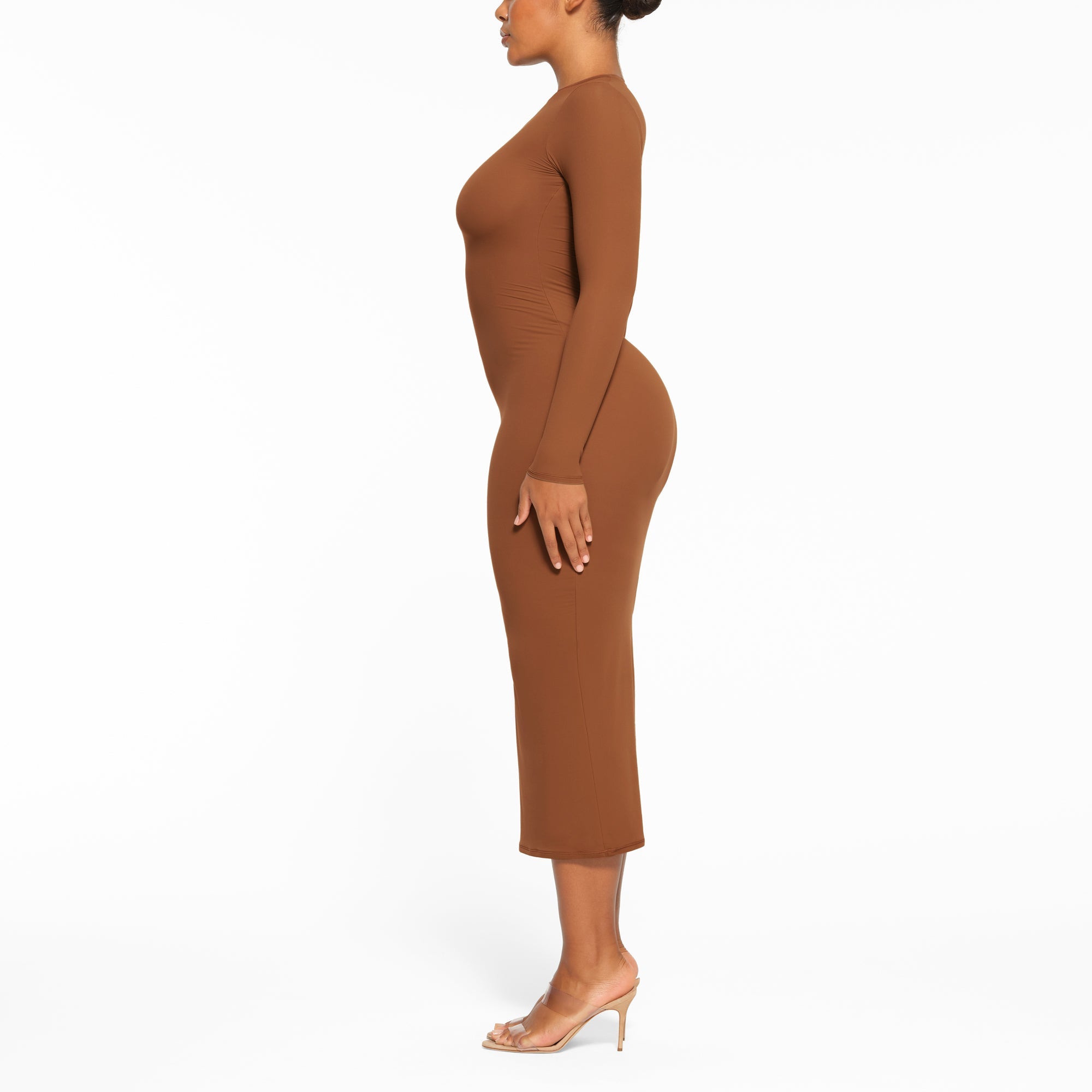FITS EVERYBODY CREW NECK LONG SLEEVE DRESS | BRONZE