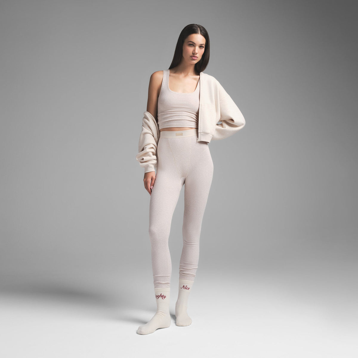 COTTON RIB LEGGING | HEATHER OATMEAL