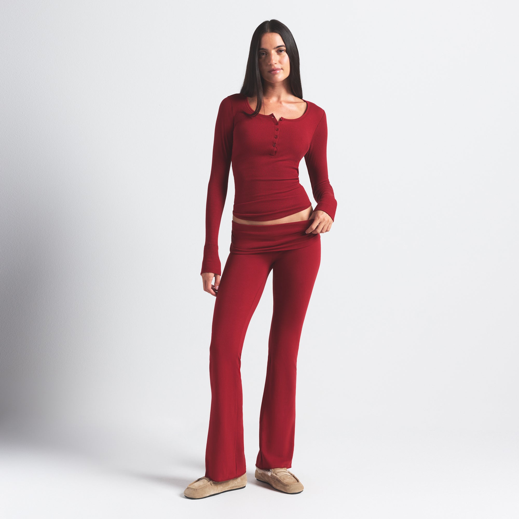 COTTON JERSEY FOLDOVER PANT | BRICK