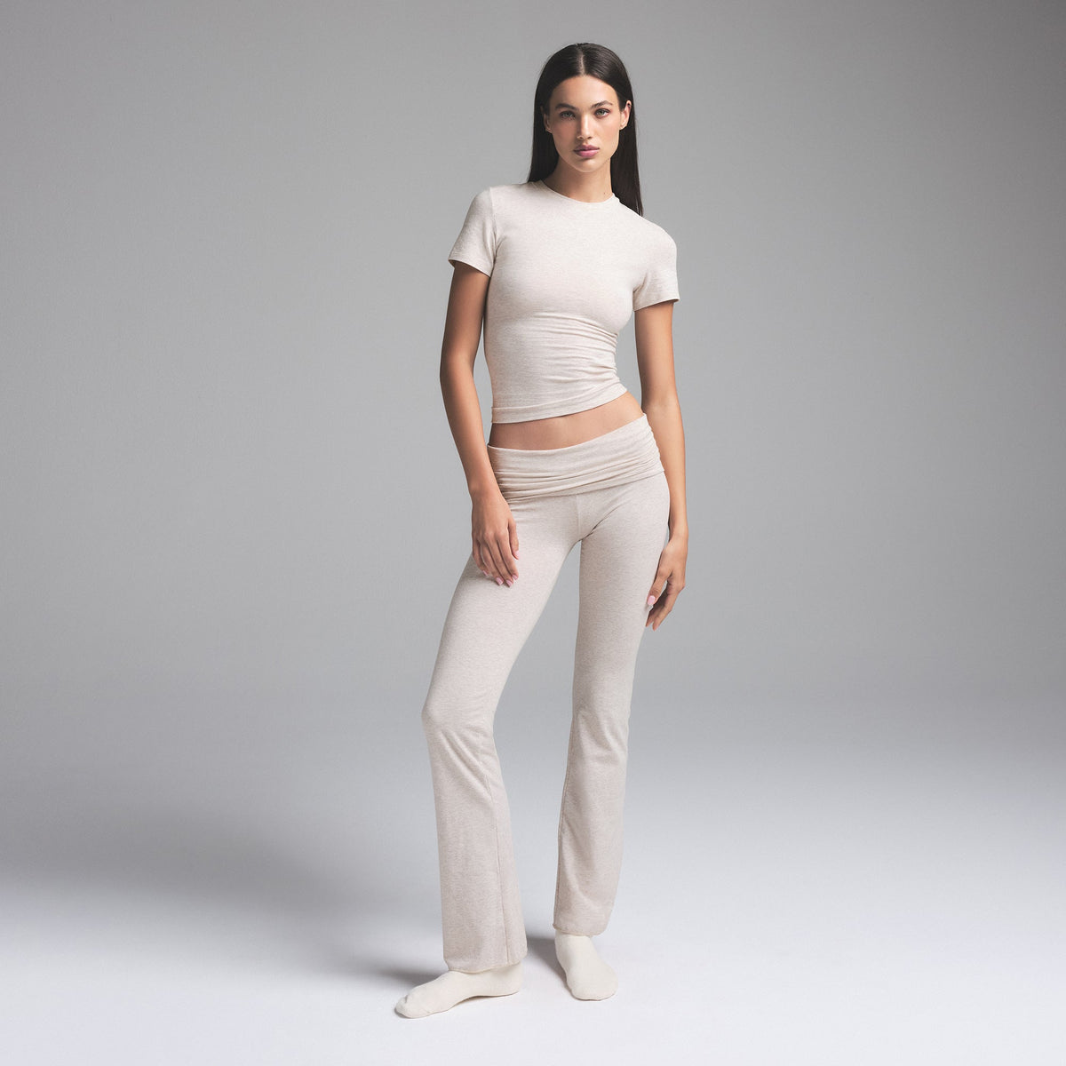 COTTON JERSEY FOLDOVER PANT | HEATHER OATMEAL