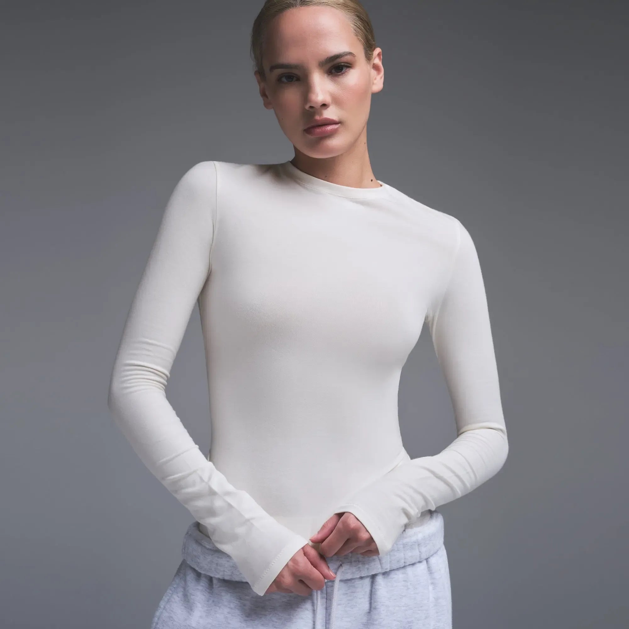 Skims Cotton Jersey Long Sleeve T-Shirt Marble