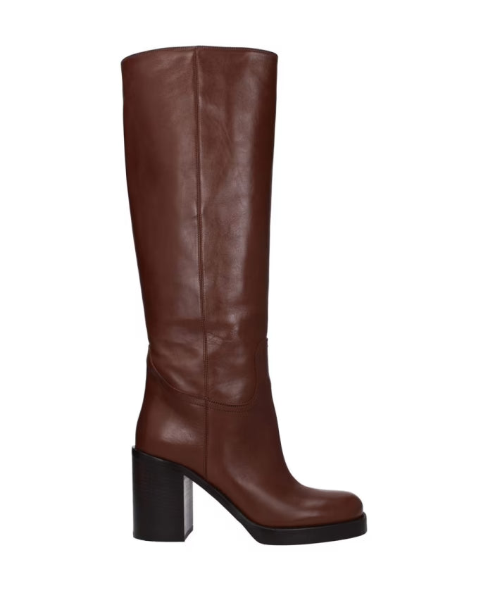 Prada Brown Leather High Heel Casual Boots