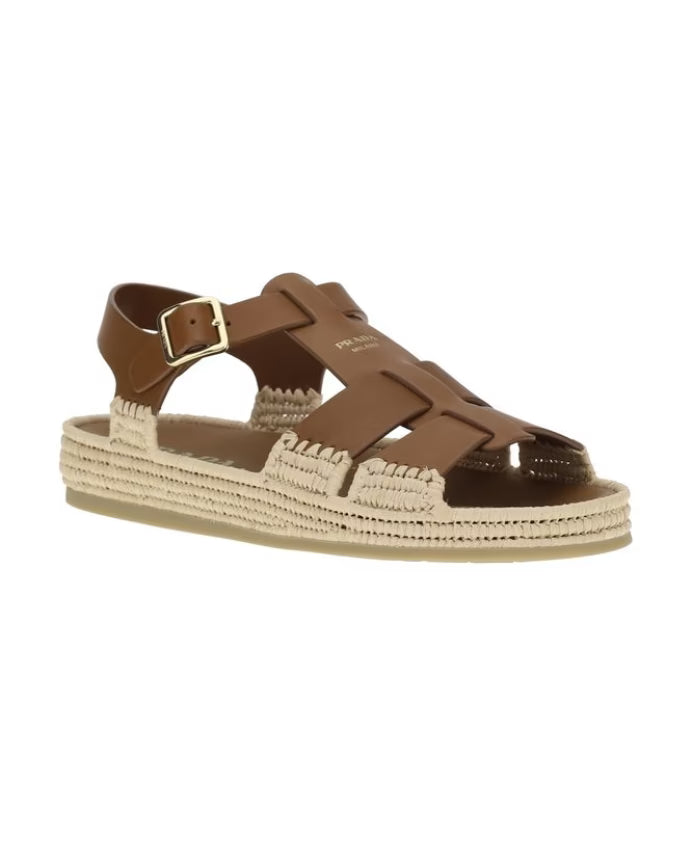 Raffia Leather Sandals Retro Style