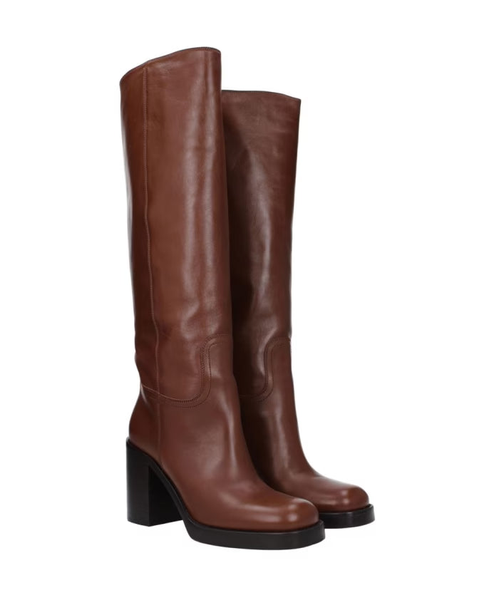 Prada Brown Leather High Heel Casual Boots