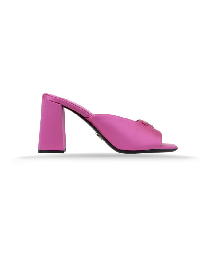 Prada Silver Logo Embellished Slip-On Sandals