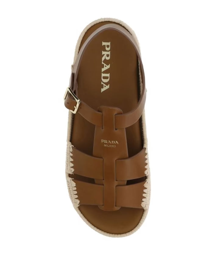 Raffia Leather Sandals Retro Style