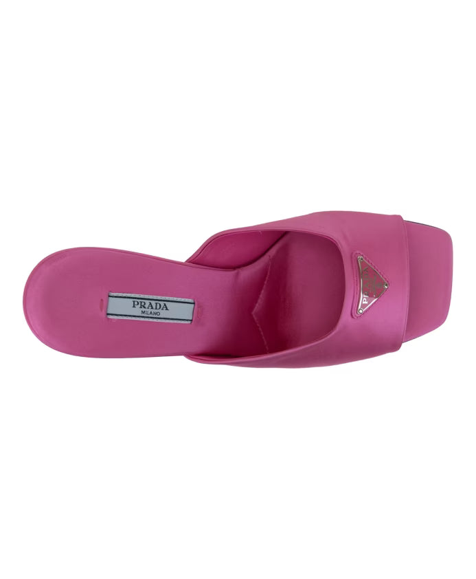 Prada Silver Logo Embellished Slip-On Sandals