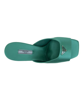 Prada Silver Logo Embellished Slip-On Sandals
